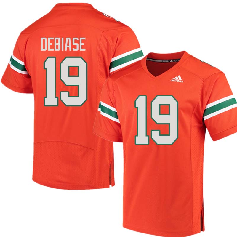 Adidas Miami Hurricanes #19 Augie DeBiase College Football Jerseys Sale-Orange - Click Image to Close